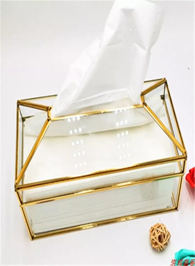 Metal Mirror Tissue Box Clear/Gold 19.5x11x12centimeter - Image 1